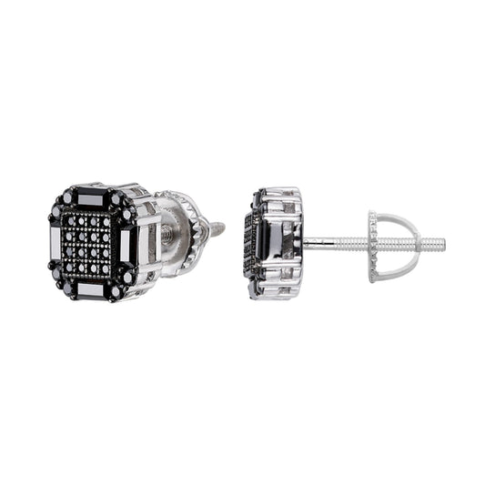 Sterling Silver Round Baguette Black Moissanite Square Shape Stud Earrings 7/8 Ctw