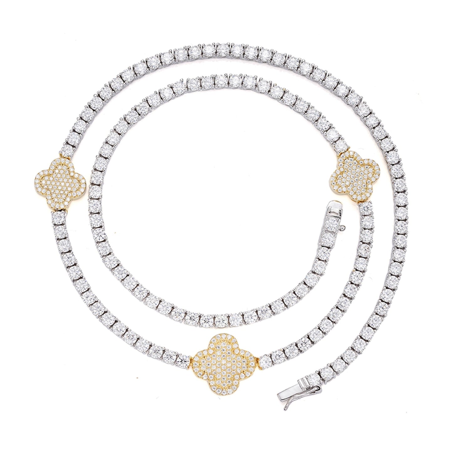 Sterling Silver Round Moissanite 15mm Designer With 3mm Tennis Chain 18 Inch Necklace 1 Ctw