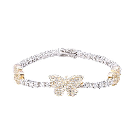 Sterling Silver Round Baguette 3mm Tennis Moissanite Butterfly Designer 7Inch Bracelet 6 Ctw