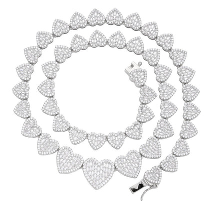 Sterling Silver Round Baguette Moissanite Heart 18 Inch Necklace 15-3/4 Ctw