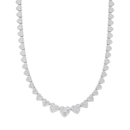 Sterling Silver Round Baguette Moissanite Heart 18 Inch Necklace 15-3/4 Ctw
