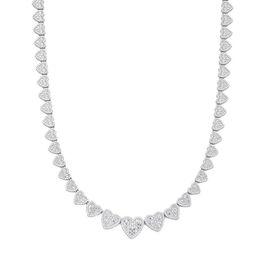 Sterling Silver Round Baguette Moissanite Heart 18 Inch Necklace 15-3/4 Ctw