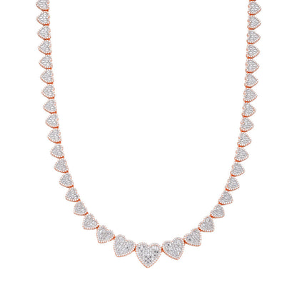 Sterling Silver Round Baguette Moissanite Heart 18 Inch Necklace 15-3/4 Ctw