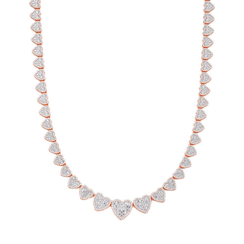 Sterling Silver Round Baguette Moissanite Heart 18 Inch Necklace 15-3/4 Ctw