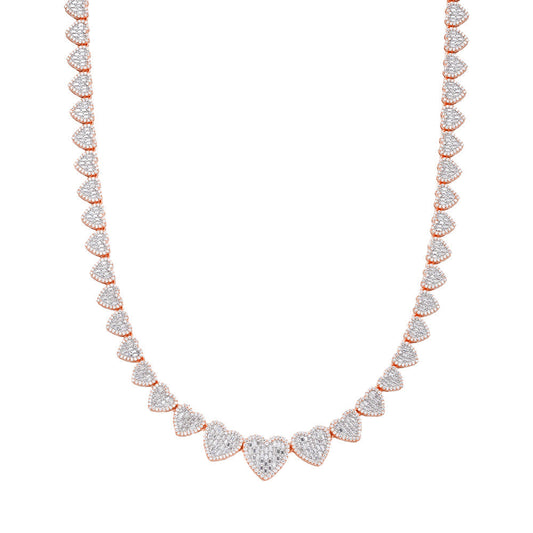 Sterling Silver Round Baguette Moissanite Heart 18 Inch Necklace 15-3/4 Ctw