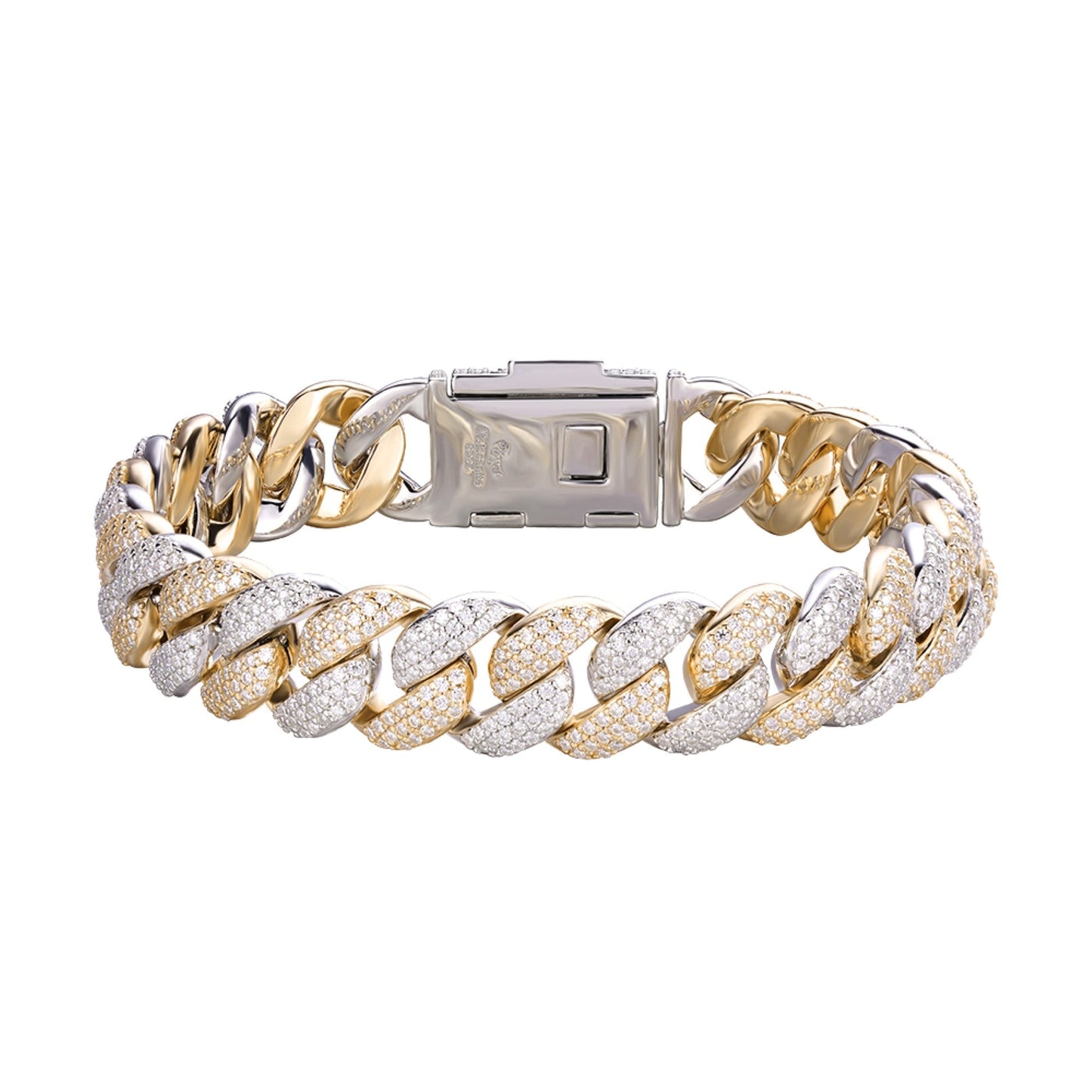 Sterling Silver Moissanite 12mm Cuban Bracelet 8 Inch 7-3/4 Ctw