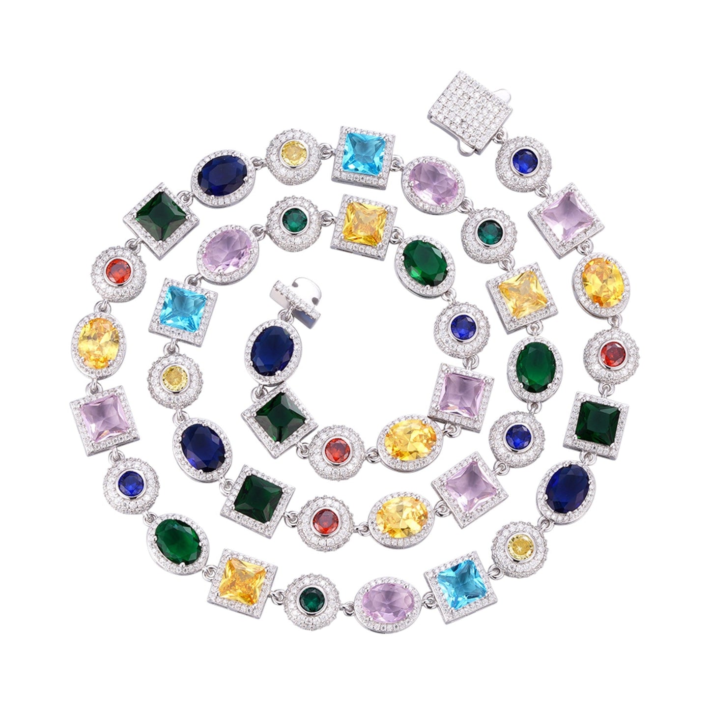 Sterling Silver Moissanite Round with Color Stone Designer 22 Inch Necklace 13-1/3 Ctw