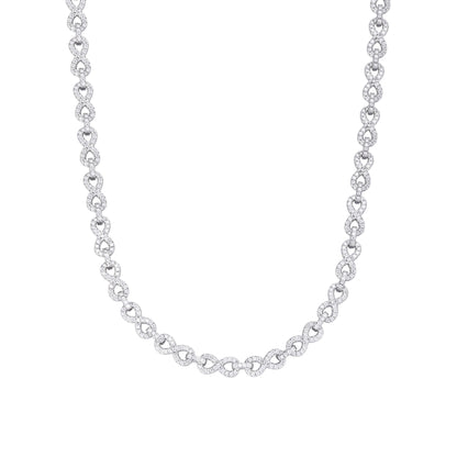 Sterling Silver 6mm Round Moissanite Infinity 18 Inch Designer Necklace 7-1/8 Ctw