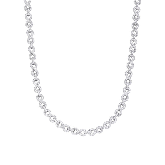 Sterling Silver 6mm Round Moissanite Infinity 18 Inch Designer Necklace 7-1/8 Ctw