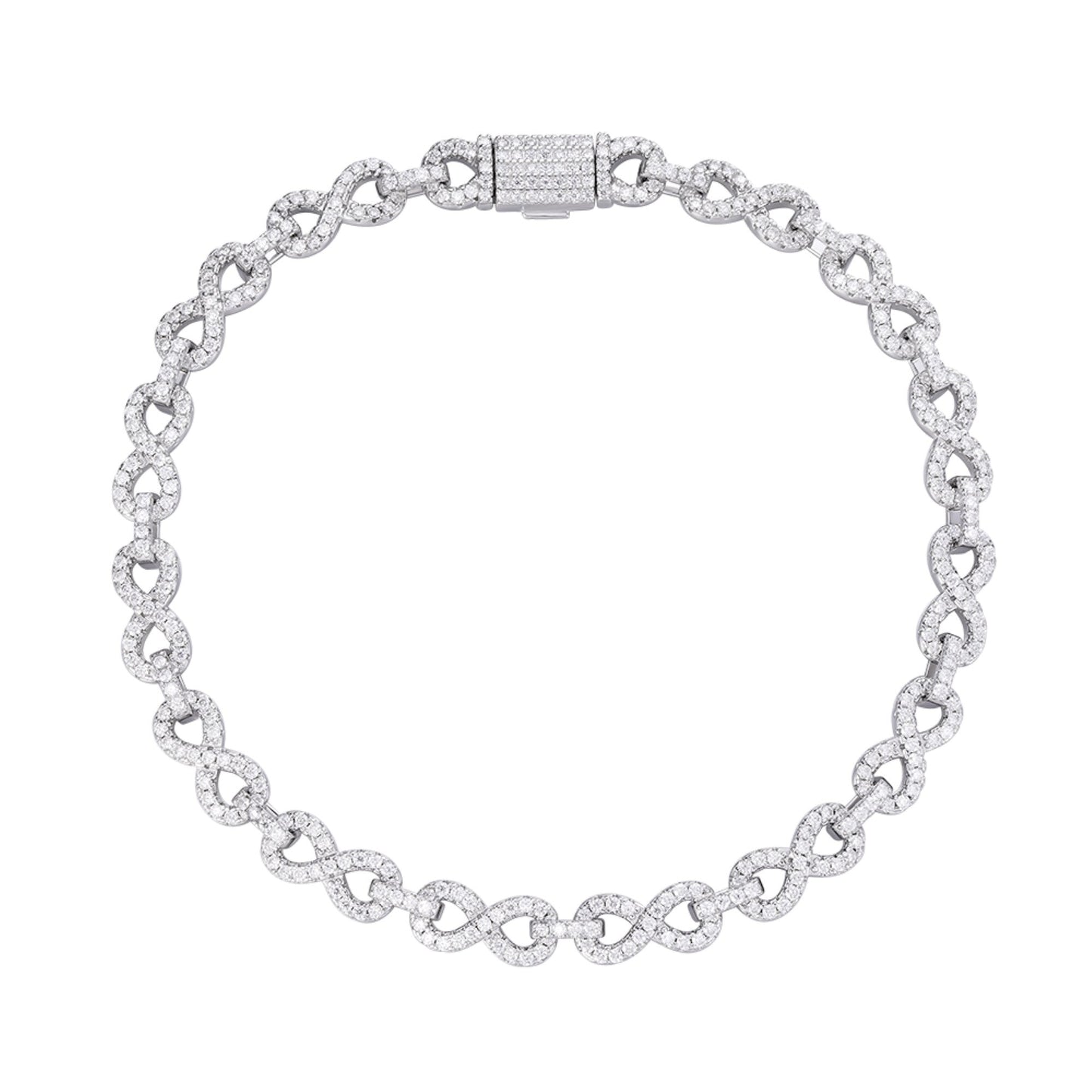 Sterling Silver 6mm Round Moissanite Infinity 7 Inch Designer Bracelet 3-1/4 Ctw