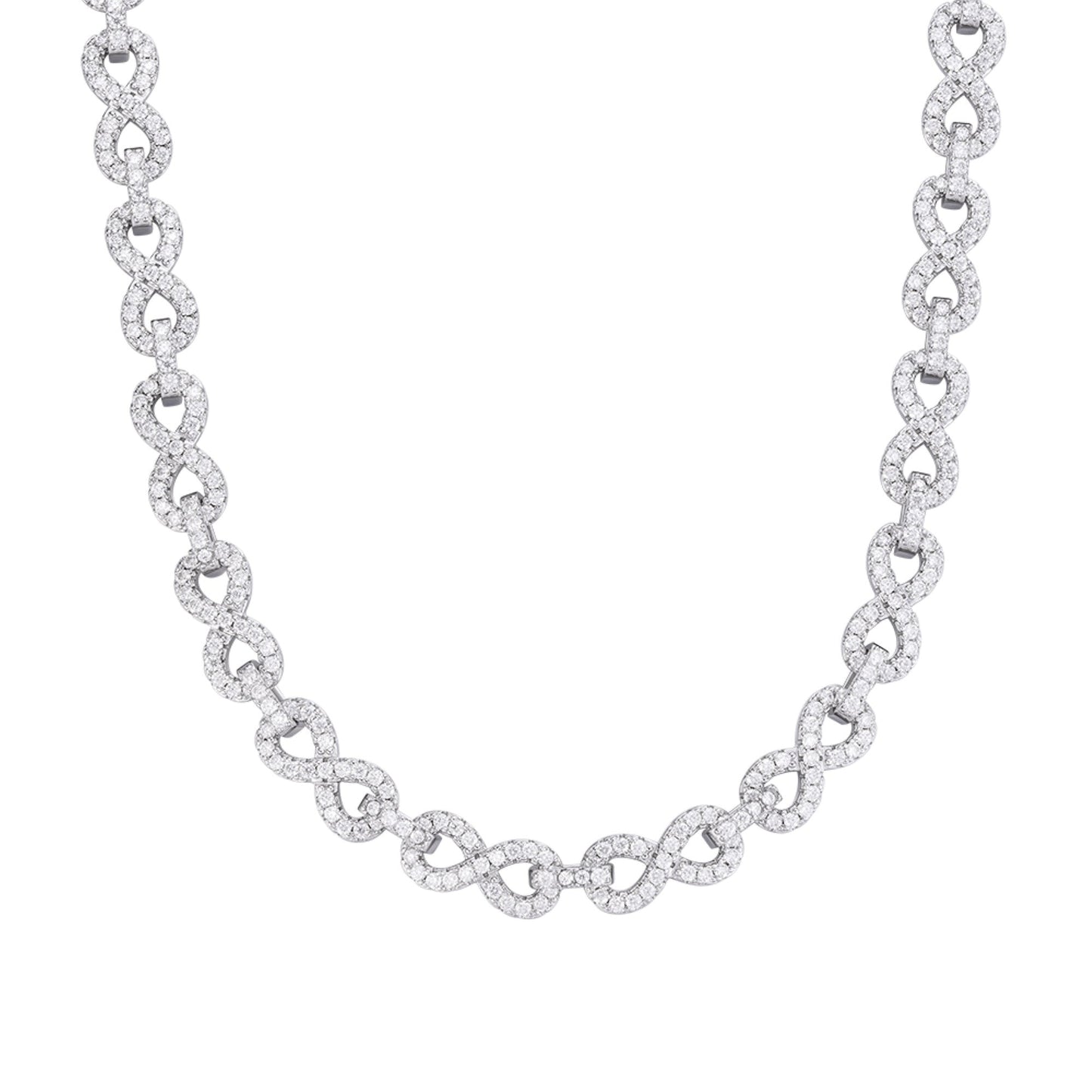 Sterling Silver 8mm Round Moissanite Infinity 22 Inch Designer Necklace 12 Ctw