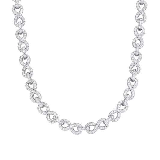 Sterling Silver 8mm Round Moissanite Infinity 22 Inch Designer Necklace 12 Ctw