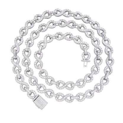 Sterling Silver 8mm Round Moissanite Infinity 22 Inch Designer Necklace 12 Ctw
