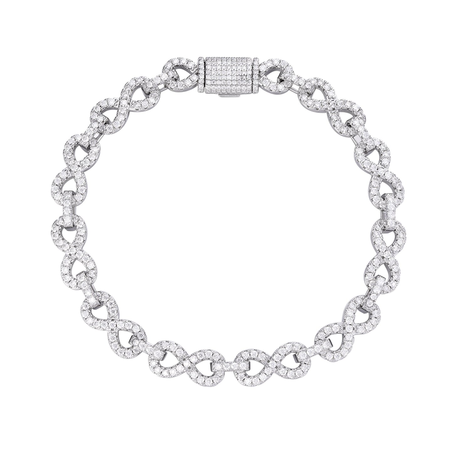 Sterling Silver 8mm Round Moissanite Infinity 8 Inch Designer Bracelet 8-3/4 Ctw