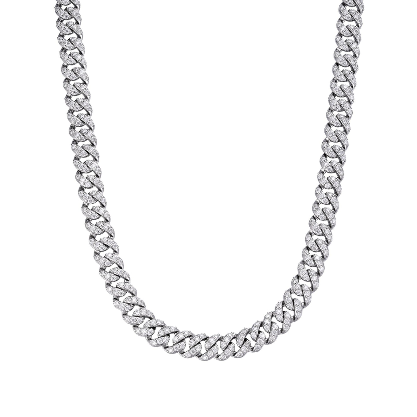 Sterling Silver 10mm Round Moissanite 1 Row Cuban 20 Inch Necklace 19-7/8 Ctw