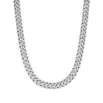 Sterling Silver 10mm Round Moissanite 1 Row Cuban 20 Inch Necklace 19-7/8 Ctw
