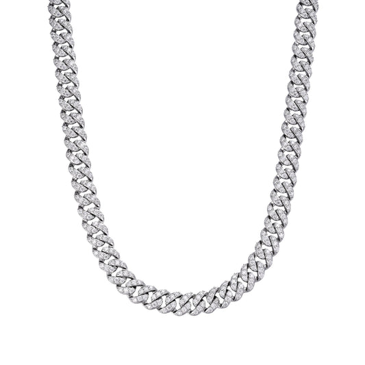 Sterling Silver 10mm Round Moissanite 1 Row Cuban 20 Inch Necklace 19-7/8 Ctw