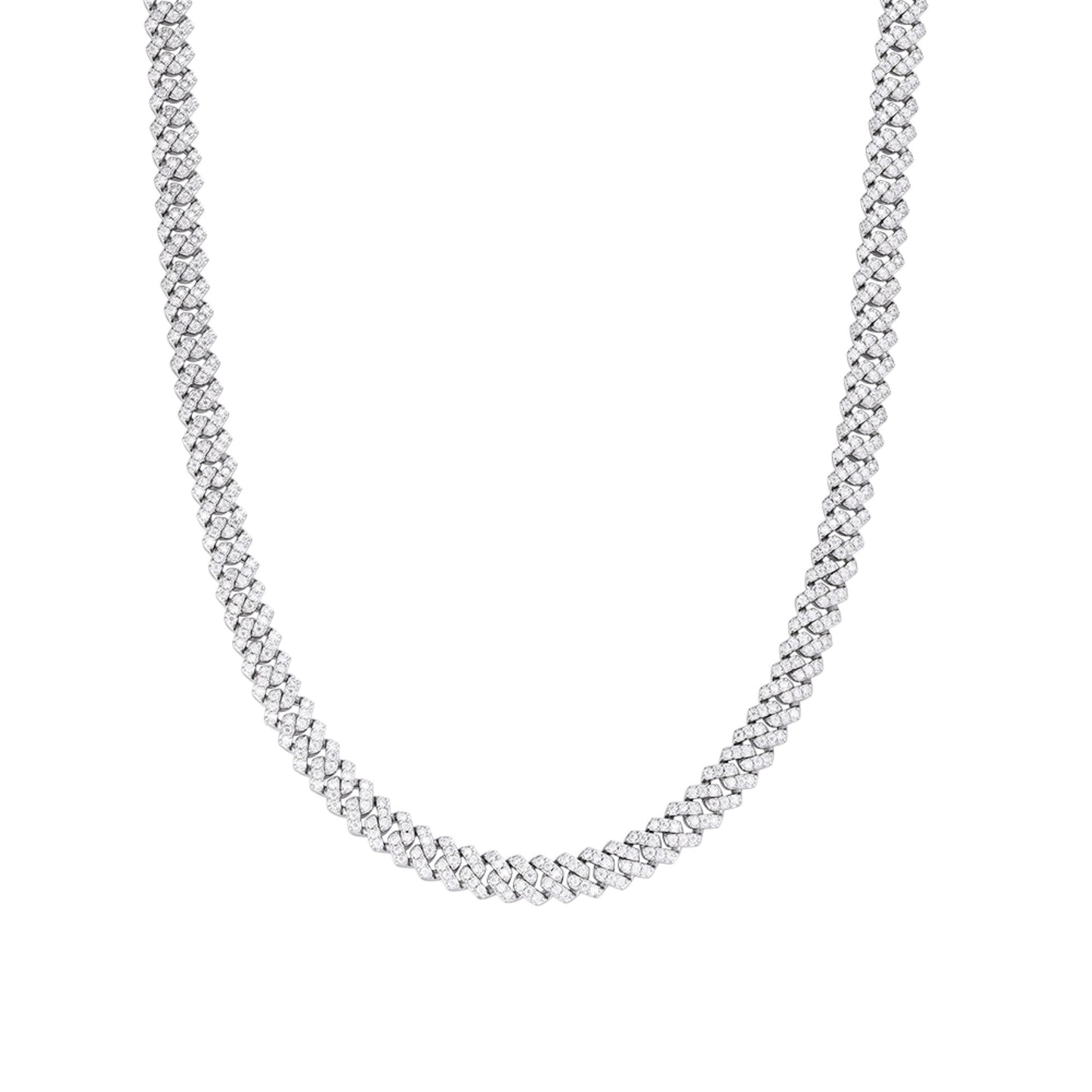 Sterling Silver 6mm Round Moissanite Cuban 18 Inch Necklace 5-3/8 Ctw