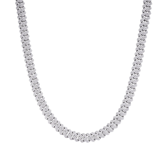 Sterling Silver 8mm Round Moissanite Cuban 20 Inch Necklace 8-1/3 Ctw