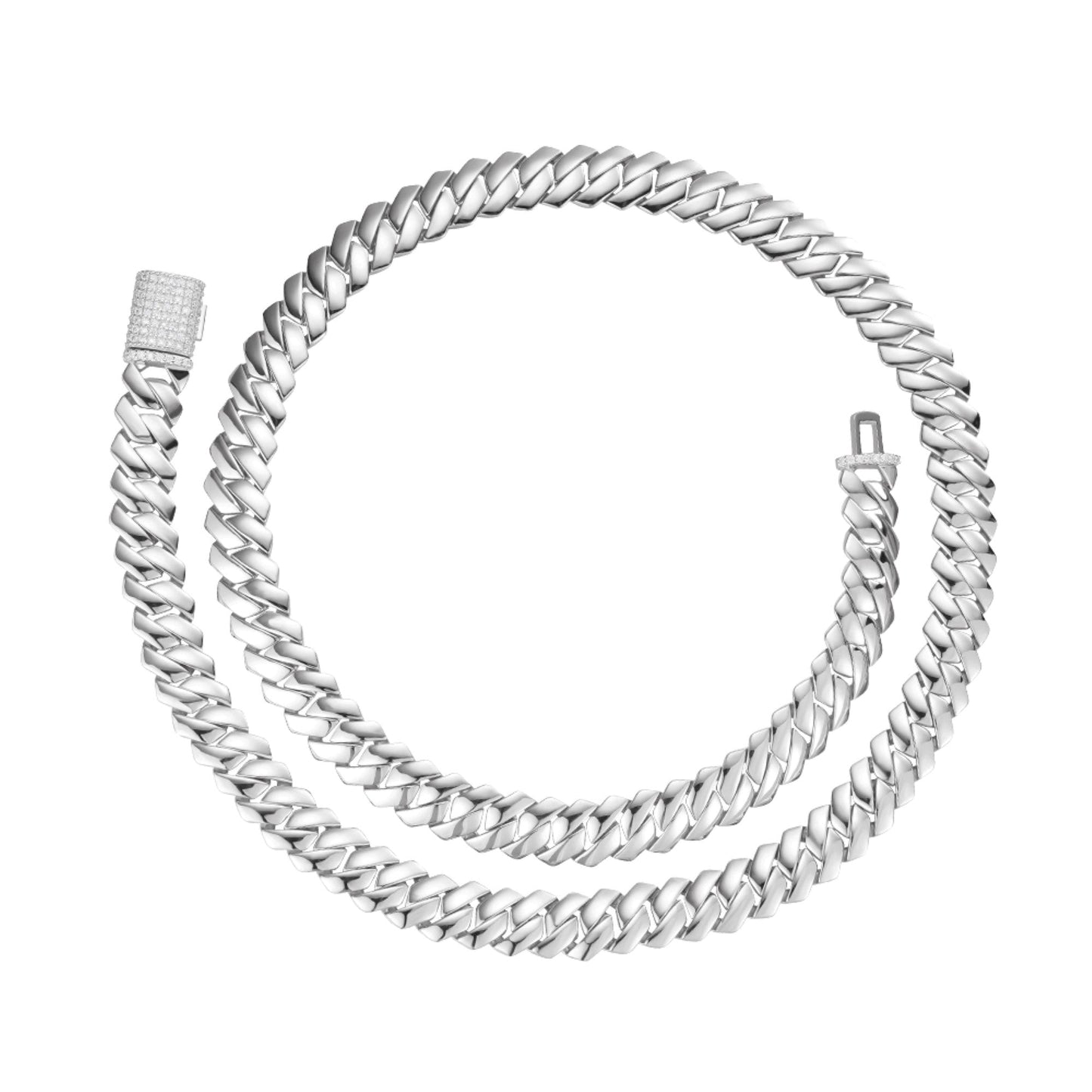 Sterling Silver Round Moissanite 8 Inch Plain Cuban Bracelet With Iced Out Lock 1/2 Ctw