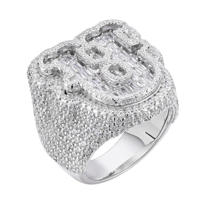 Sterling Silver Round Baugette Moissanite Albhabet U letter Initial Size 10 Men Ring 6-1/2 Ctw