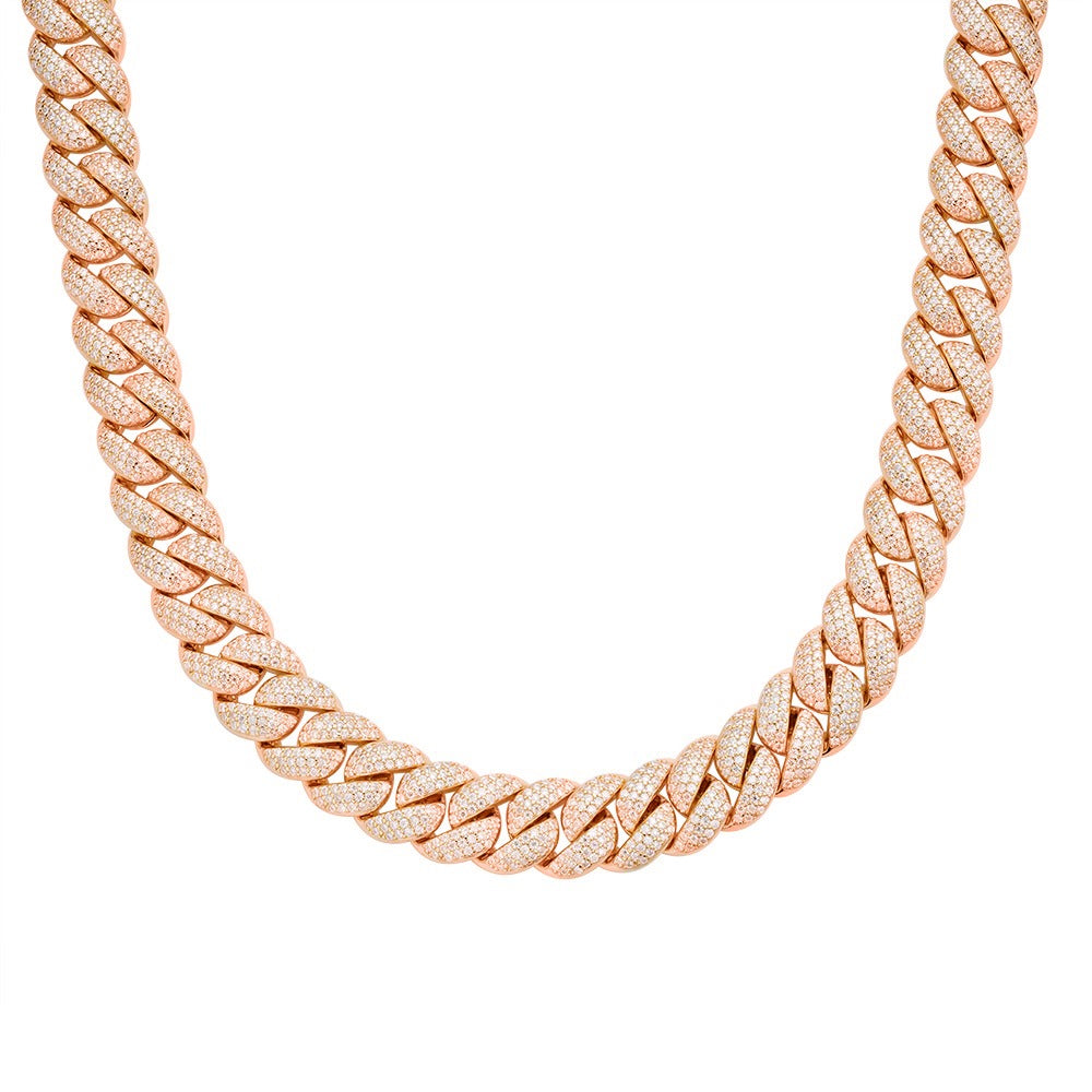 Sterling Silver Moissanite 10mm 22 Inch Cuban Chain Necklace  13-5/8 Ctw