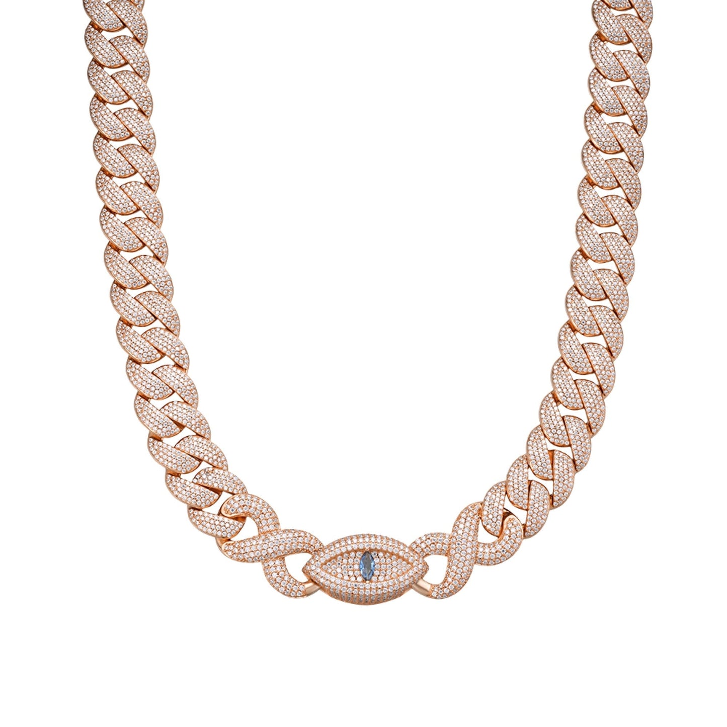 Sterling Silver Round Moissanite 15mm Inifinity Cuban With Evil Eye Designer 22 Inch Men Necklace  27-1/8 Ctw