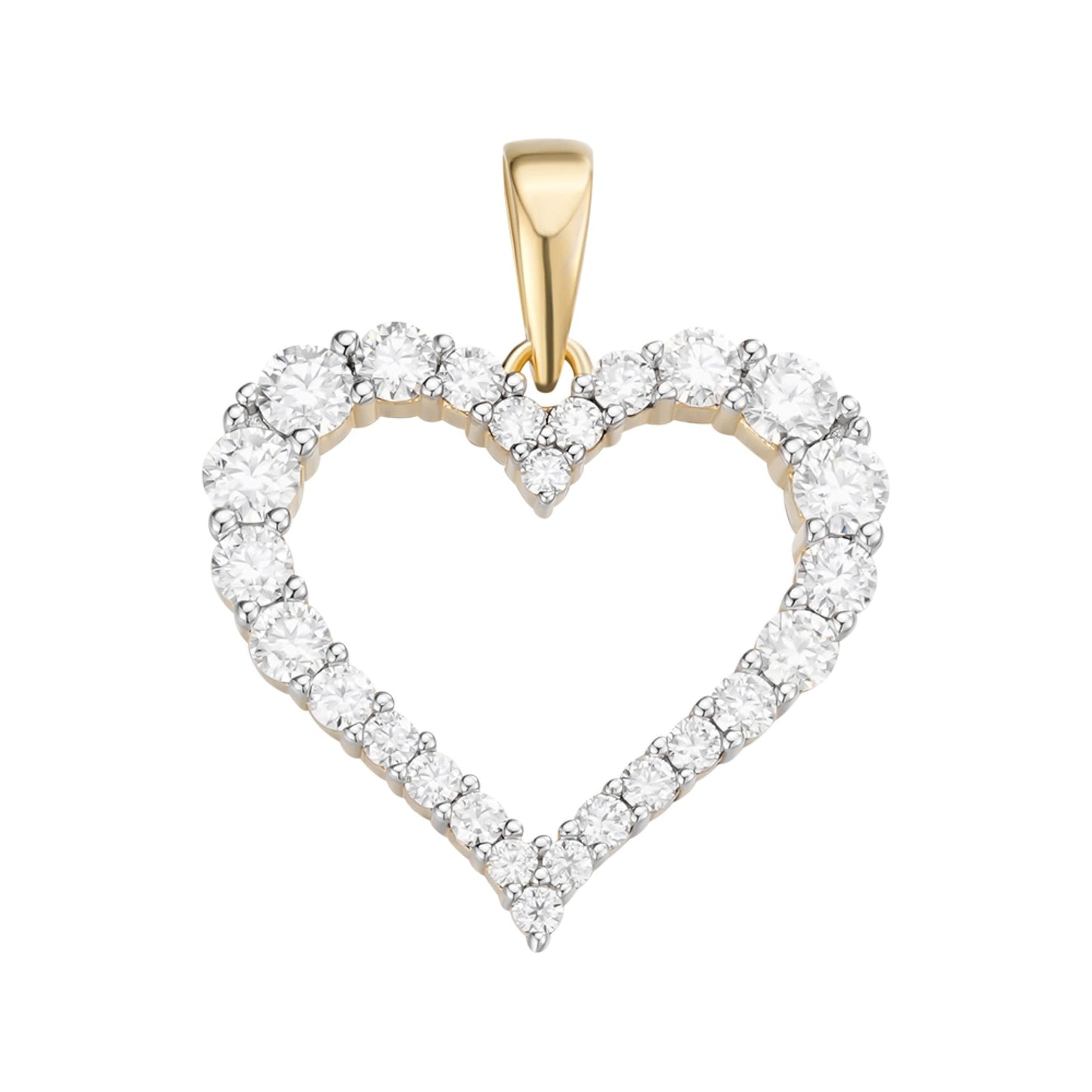 Sterling Silver Round Moissanite Single Row Heart Designer Pendant 1-1/4 Ctw