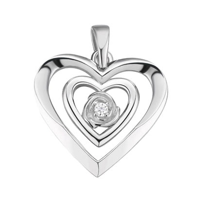 Sterling Silver Round Moissanite Solitaire Heart Designer Pendant 1/10 Ctw