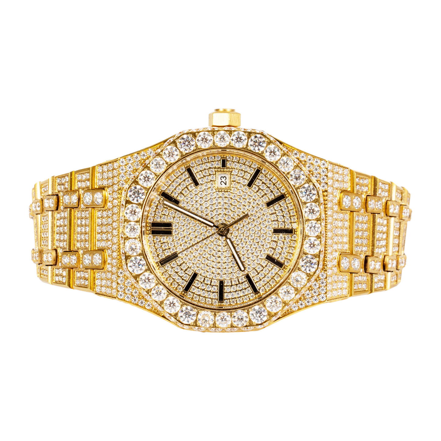 Moissanite Stainless Steel Yellow Band Men Watch 22-1/3 Ctw