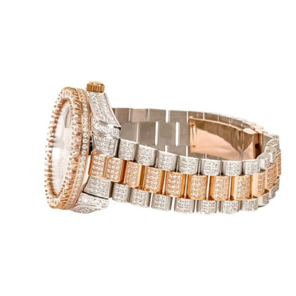 Moissanite Stainless Steel Rose Two Tone Band Men Watch 17-1/3 Ctw