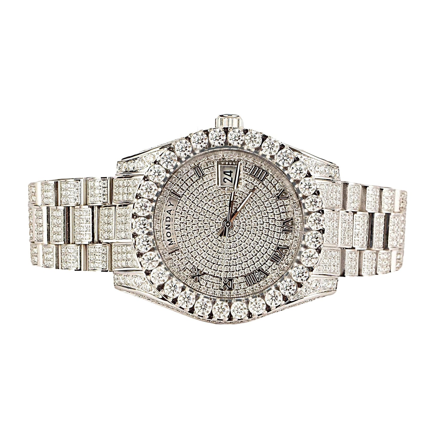 Moissanite Stainless Steel White Band Men Watch 17-1/3 CT