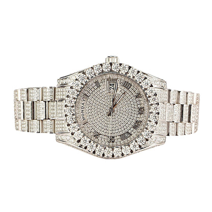 Moissanite Stainless Steel White Band Men Watch 17-1/3 CT