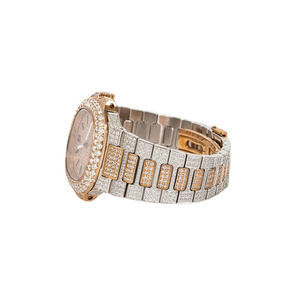 Moissanite Stainless Steel Rose Two Tone Band Men Watch 18-1/3 Ctw