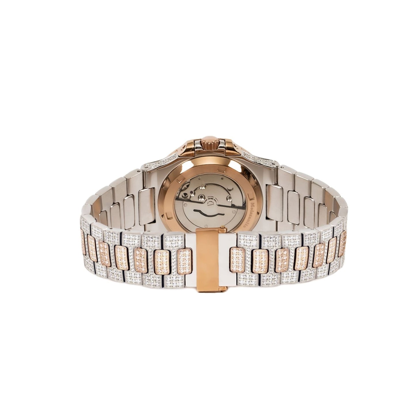 Moissanite Stainless Steel Rose Two Tone Band Men Watch 18-1/3 Ctw