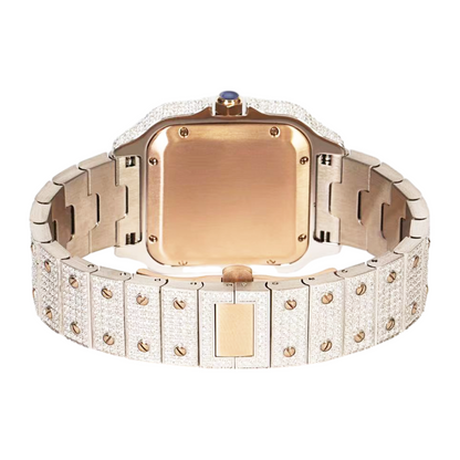 Moissanite Stainless Steel Rose Two Tone Band Men Watch 20.20 Ctw