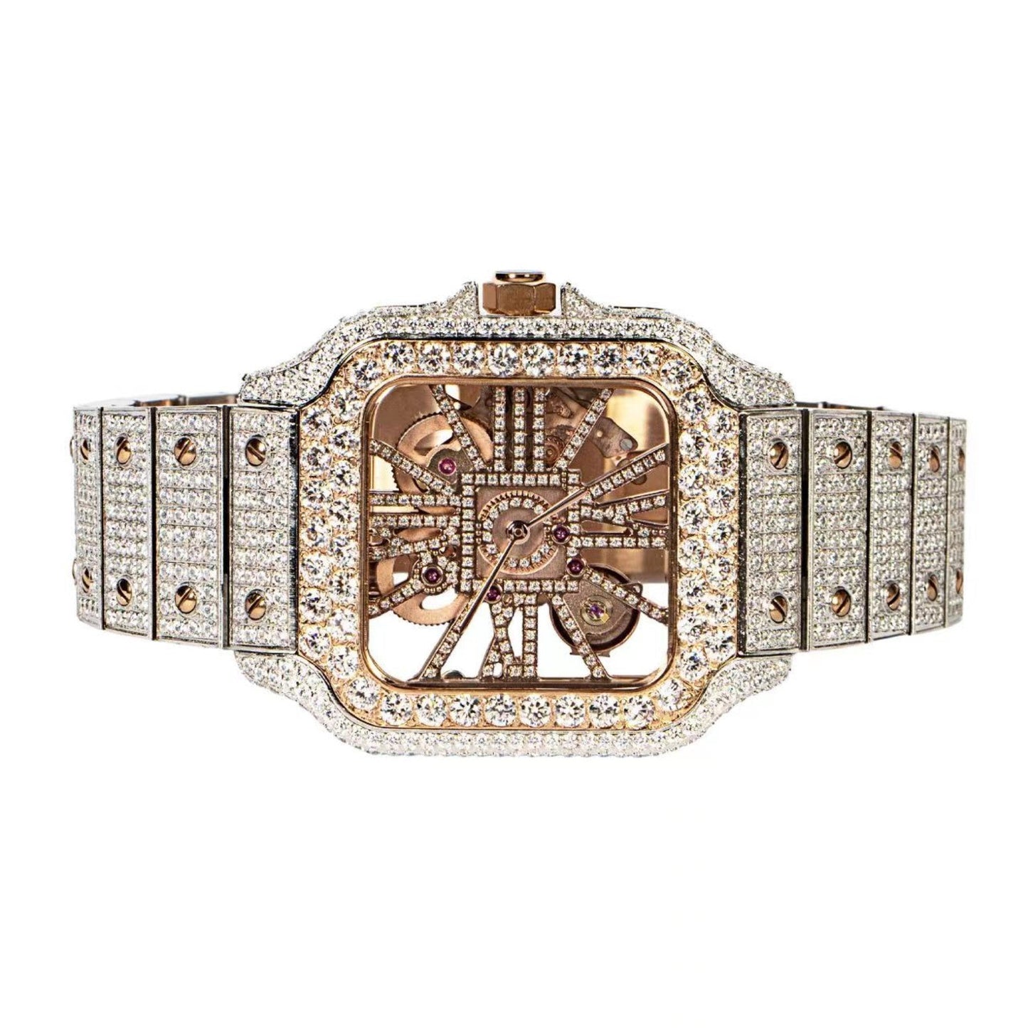 Moissanite Stainless Steel Rose Two Tone Band Men Watch 20-1/5 Ctw