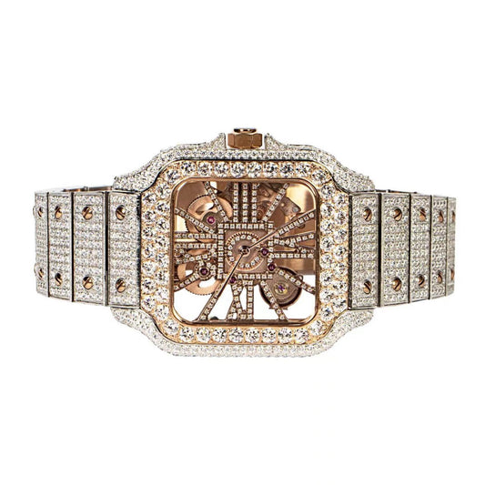 Moissanite Stainless Steel Rose Two Tone Band Men Watch 20-1/5 Ctw