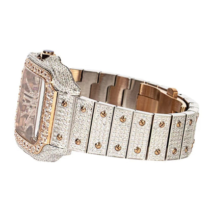 Moissanite Stainless Steel Rose Two Tone Band Men Watch 20-1/5 Ctw