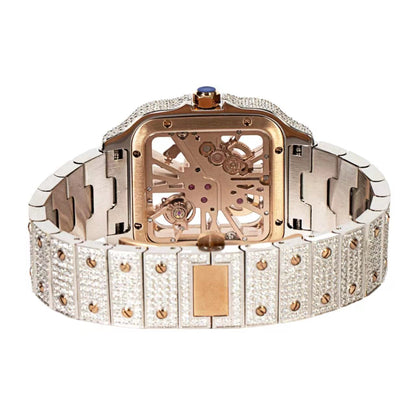 Moissanite Stainless Steel Rose Two Tone Band Men Watch 20-1/5 Ctw