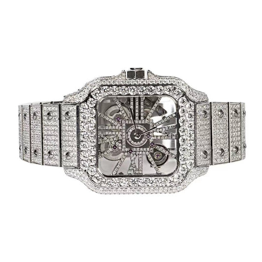 Moissanite Stainless Steel White Band Men Watch 20-1/5 Ctw