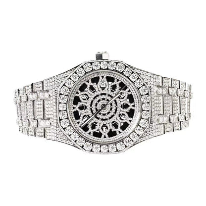 Moissanite Stainless Steel Skeleton Dial White Band Men Watch