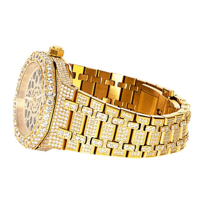 Moissanite Stainless Steel Skeleton Dial Yellow Band  Men Watch