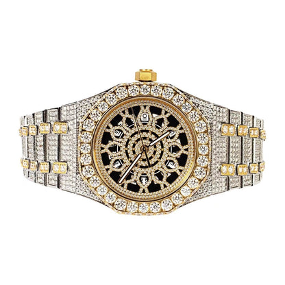 Moissanite Stainless Steel Two Tone Yellow Band Men Watch