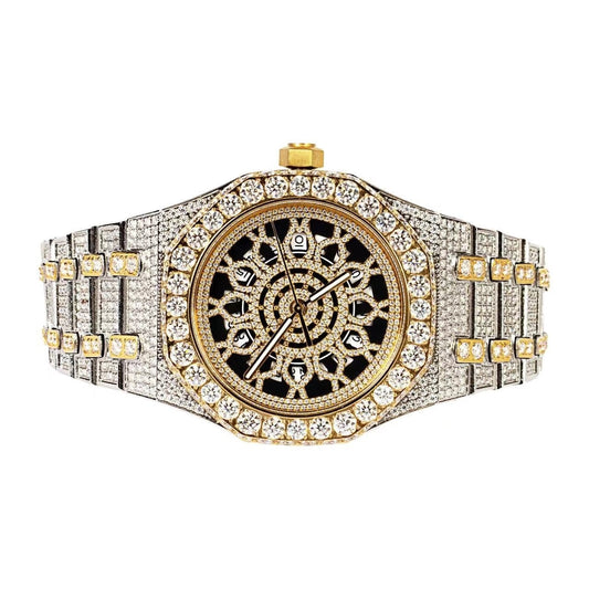 Moissanite Stainless Steel Two Tone Yellow Band Men Watch