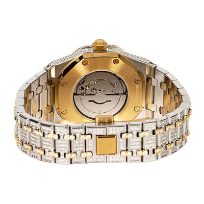 Moissanite Stainless Steel Two Tone Yellow Band Men Watch