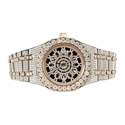 Moissanite Stainless Steel Two Tone Rose Band Men Watch