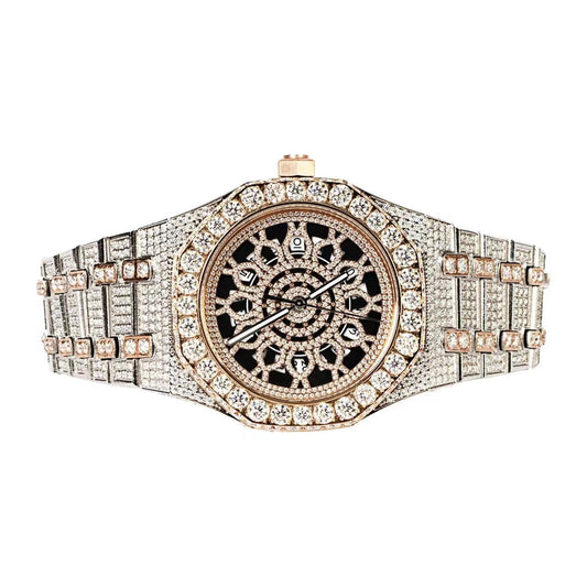 Moissanite Stainless Steel Two Tone Rose Band Men Watch