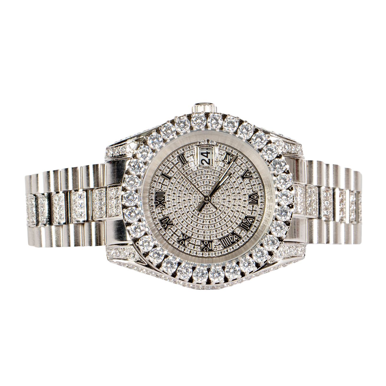 Moissanite Stainless Steel Men White Steel Band Watch