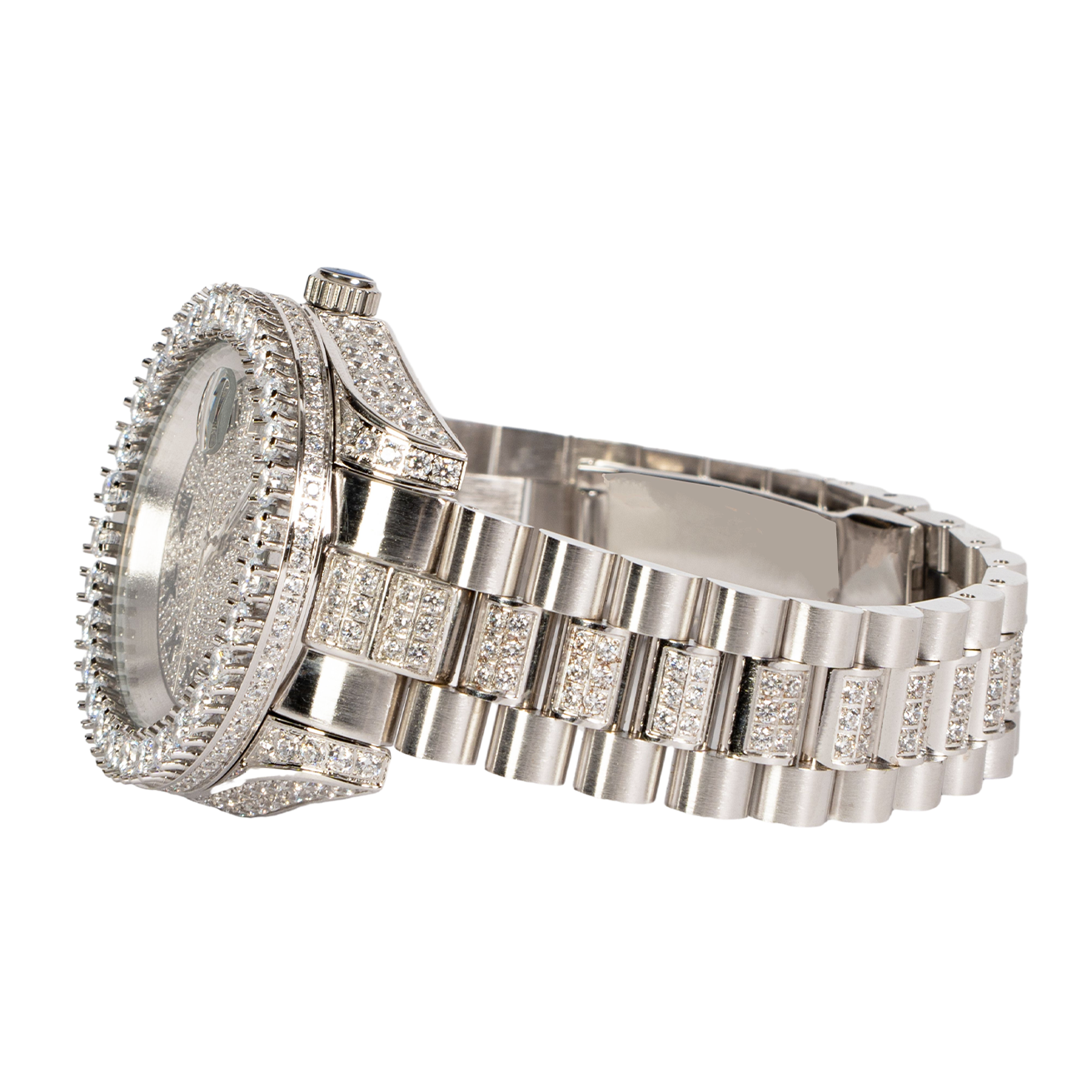 Moissanite Stainless Steel Men White Steel Band Watch